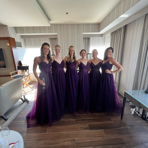 La Femme A-Line Tulle Ballgown Gown Bridesmaid Grad Dress Size 12 Dark B… - Picture 9 of 9